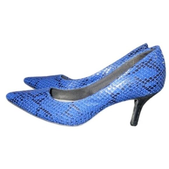 Christian Siriano Gorgeous Blue Python Snakeskin Embossed Italian Leather Pumps - Picture 1 of 13